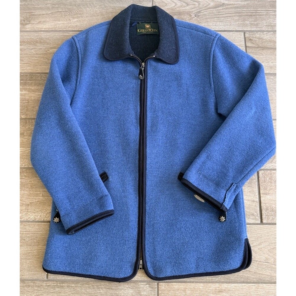 Giesswein 100% Wool Jacket Blue Women’s 38 Full Zip Austria Soft Warm USA Sz 8